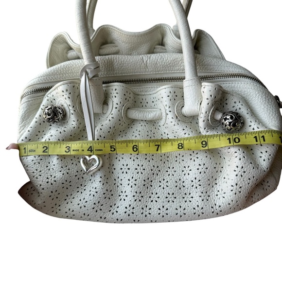Brighton Perforated White Leather Bag with Heart Charm Dust Cover Included - Picture 3 of 14
